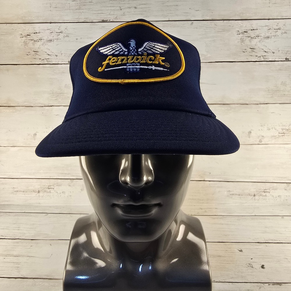 Vintage Fenwick Fishing Trucker Hat Navy Blue Mesh Snapback Patch Cap Logo